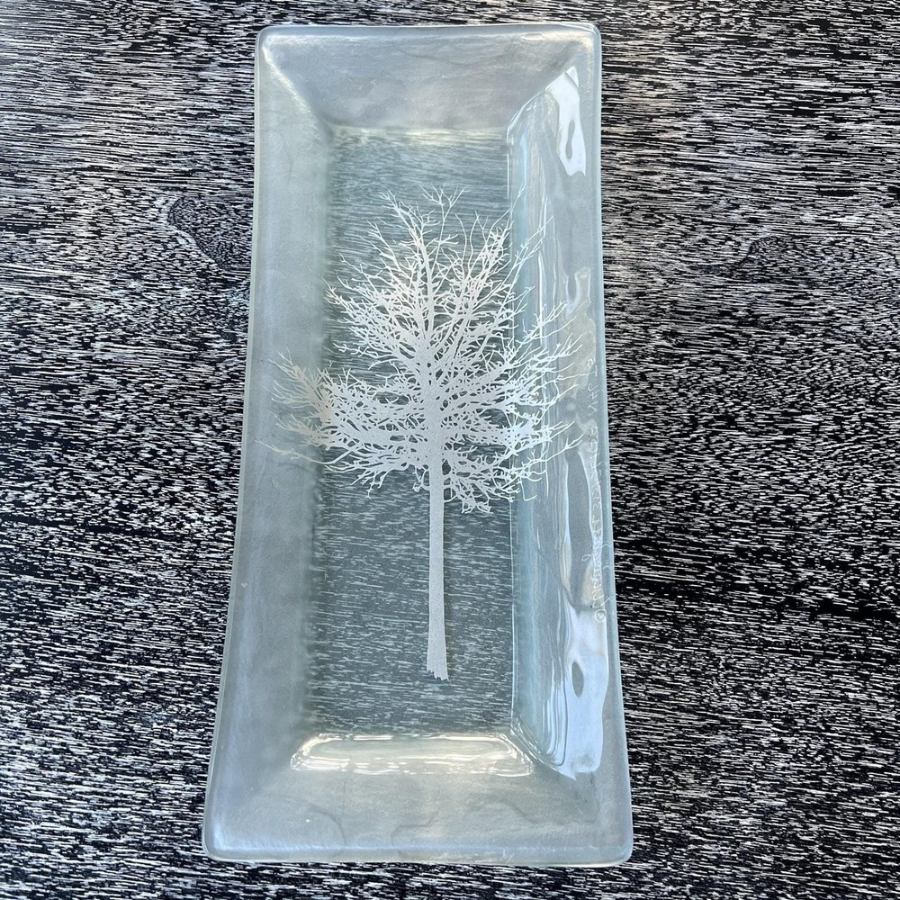 Annieglass Fused‎ Glass Tray Frosted/ Silver Overlay Tree Signed & Numbered